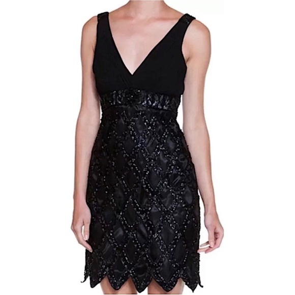 SUE WONG 10 Black Beaded Cocktail Party Formal Evening Dress - Picture 1 of 15